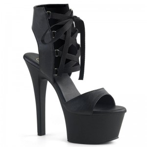 Pleaser Aspire-600-14 Vegan Leather Women's Platform Heels Sandals Black | NZ JKEPTM