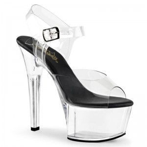 Pleaser Aspire-608 Women's Platform Heels Sandals Black / Clear | NZ JOIASE