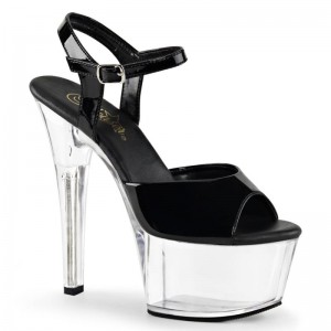 Pleaser Aspire-609 Women's Platform Heels Sandals Black / Clear | NZ SPJBFM