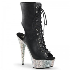 Pleaser Bejeweled-1016-6 Vegan Leather Women's Heels Boots Black / Silver | NZ UOJCED