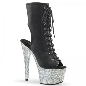 Pleaser Bejeweled-1016-7 Vegan Leather Women's Heels Boots Black / Silver | NZ DSMWVU