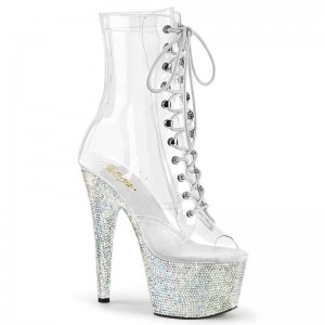 Pleaser Bejeweled-1021C-7 Women's Heels Boots Silver / Clear | NZ UDCZVY