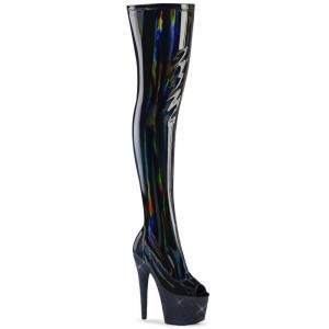 Pleaser Bejeweled-3011-7 Women's Thigh High Boots Black | NZ TGBDYK