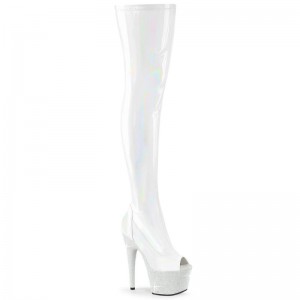 Pleaser Bejeweled-3011-7 Women's Thigh High Boots White | NZ LUJHAF