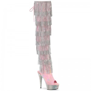 Pleaser Bejeweled-3017HG-RSF-6 Women's Thigh High Boots Pink / Silver | NZ YMQDWK