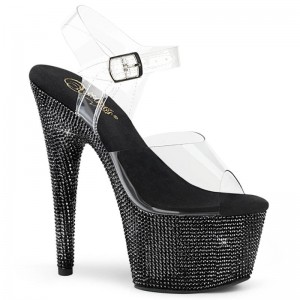 Pleaser Bejeweled-708DM Women's Platform Heels Sandals Black / Clear | NZ LVNTDG