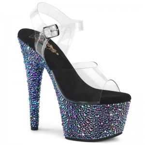 Pleaser Bejeweled-708MS Women's Platform Heels Sandals Black Multicolor / Clear | NZ EDMFPQ