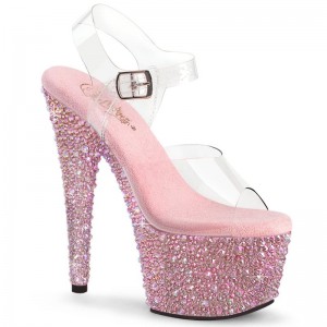 Pleaser Bejeweled-708MS Women's Platform Heels Sandals Pink / Clear | NZ HOTMBK