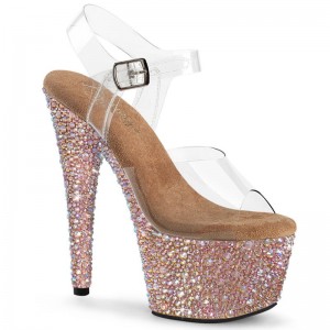 Pleaser Bejeweled-708MS Women's Platform Heels Sandals Rose Gold / Clear | NZ UOGAQZ