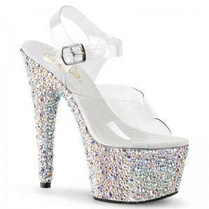 Pleaser Bejeweled-708MS Women's Platform Heels Sandals Silver / Clear | NZ EYKTDZ