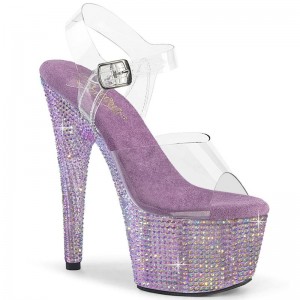 Pleaser Bejeweled-708RRS Women's Platform Heels Sandals Purple / Clear | NZ MIGFAV