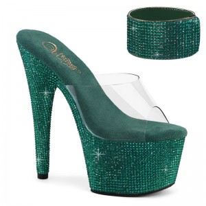 Pleaser Bejeweled-712RS Rhinestones Women's Platform Slides Green / Clear | NZ YPMJWK