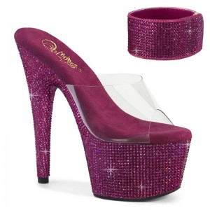 Pleaser Bejeweled-712RS Women's Platform Slides Fuchsia / Clear | NZ TXREMF