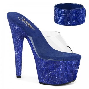 Pleaser Bejeweled-712RS Women's Platform Slides Blue / Clear | NZ WFKMHV