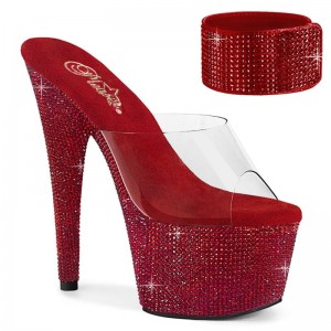 Pleaser Bejeweled-712RS Women's Platform Slides Red / Clear | NZ HUSOQT