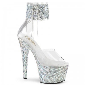 Pleaser Bejeweled-724RS-02 Women's Platform Heels Sandals Silver / Clear | NZ JPAYXI