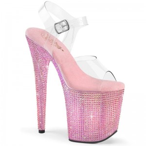 Pleaser Bejeweled-808RRS Women's Platform Heels Sandals Pink / Clear | NZ YOXFCH