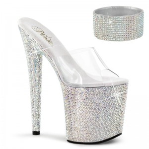 Pleaser Bejeweled-812RS Women's Platform Heels Sandals Silver / Clear | NZ HDBPFO