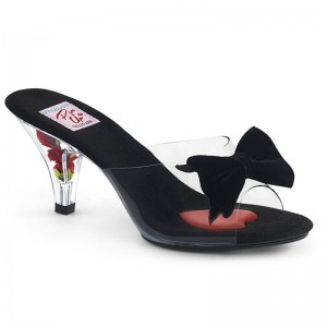 Pleaser Belle-301BOW Women's Slides Black / Clear | NZ KOGPFR