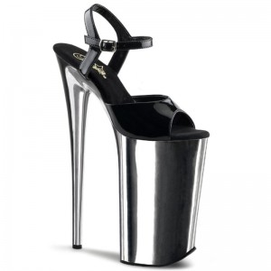 Pleaser Beyond-009 Women's Platform Heels Sandals Black / Silver | NZ RVPIGU