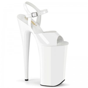 Pleaser Beyond-009 Women's Platform Heels Sandals White | NZ XQEFJL