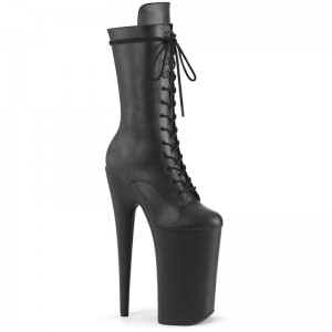 Pleaser Beyond-1050WR Vegan Leather Women's Heels Boots Black | NZ UFRSKQ