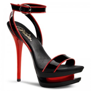 Pleaser Blondie-631-2 Women's Platform Heels Sandals Black / Red | NZ WKPNSA