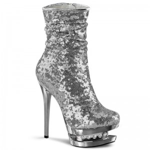 Pleaser Blondie-R-1009 Women's Heels Boots Silver | NZ CAPTOU