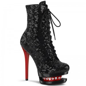 Pleaser Blondie-R-1020 Women's Heels Boots Black / Red | NZ CAHKZW