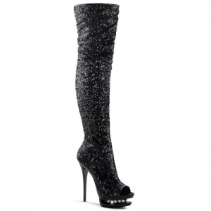 Pleaser Blondie-R-3011 Women's Thigh High Boots Black | NZ EKBQOC