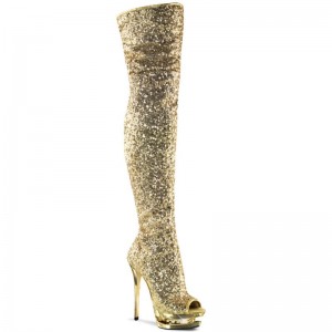 Pleaser Blondie-R-3011 Women's Thigh High Boots Gold | NZ RHEADV