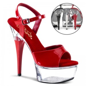 Pleaser Captiva-609 Women's Platform Heels Sandals Red / Clear | NZ ZFQLET