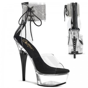 Pleaser Captiva-624RS Women's Platform Heels Sandals Black / Clear | NZ XEPTGF