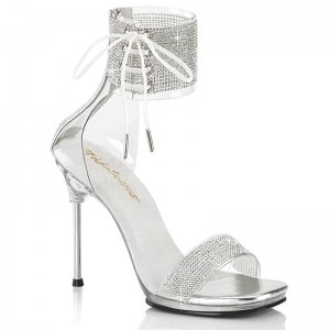 Pleaser Chic-47 Women's Heels Sandals Silver / Clear | NZ OIXNMF