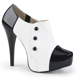 Pleaser Chloe-11 Women's Heels Boots Black / White | NZ RJFXMV