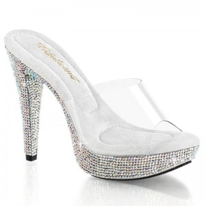 Pleaser Cocktail-501DM Women's Platform Slides Silver / Clear | NZ BGDTUW