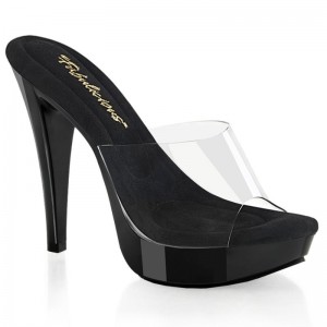 Pleaser Cocktail-501 Women's Platform Slides Black / Clear | NZ HFTIND