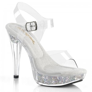 Pleaser Cocktail-508RSI Rhinestones Women's Platform Heels Sandals Silver / Clear | NZ PFGTUS