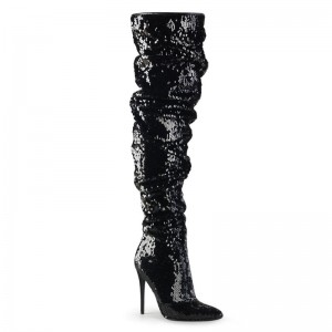 Pleaser Courtly-3011 Women's Thigh High Boots Black | NZ PMKOIQ