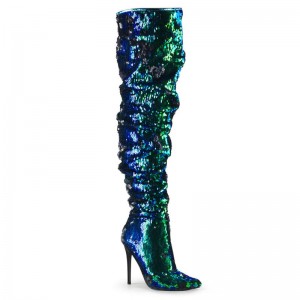 Pleaser Courtly-3011 Women's Thigh High Boots Green | NZ ZANPKO