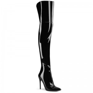 Pleaser Courtly-3012 Women's Thigh High Boots Black | NZ SFJZEC