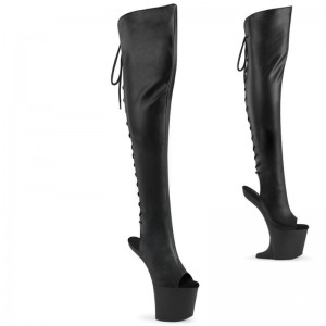 Pleaser Craze-3019 Vegan Leather Women's Thigh High Boots Black | NZ VBUDEC