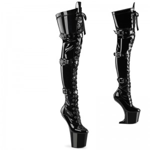 Pleaser Craze-3028 Women's Thigh High Boots Black | NZ KLZBPS