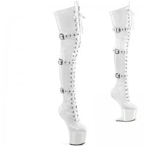 Pleaser Craze-3028 Women's Thigh High Boots White | NZ ULNXAW