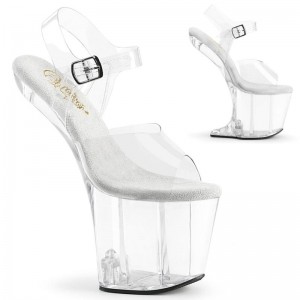 Pleaser Craze-808 Women's Platform Heels Sandals Clear | NZ QEYXPL