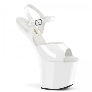 Pleaser Craze-809 Women's Platform Heels Sandals White | NZ CVZJQL