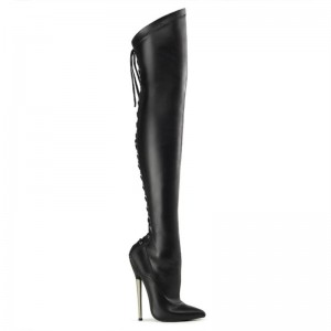 Pleaser Dagger-3060 Vegan Leather Women's Thigh High Boots Black | NZ NSTZEU