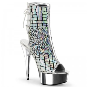 Pleaser Delight-1018HG Hologram Women's Heels Boots Silver | NZ RHFVEK