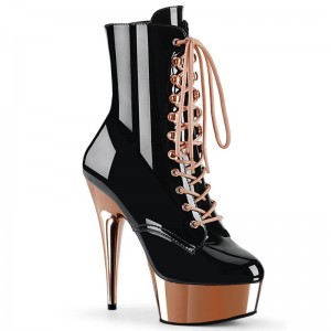 Pleaser Delight-1020 Women's Heels Boots Black / Rose Gold | NZ EAHMZQ