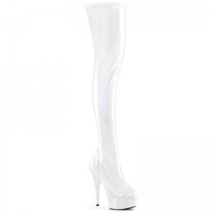 Pleaser Delight-3000HWR Women's Thigh High Boots White | NZ SIHTZE